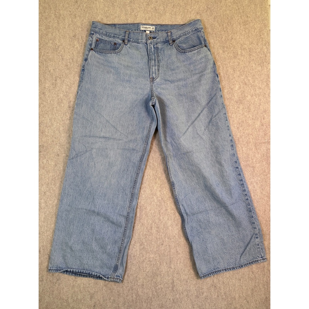 Abercrombie & Fitch Curve Love Ultra Loose Baggy Low Rise Jeans Light Wash Blue